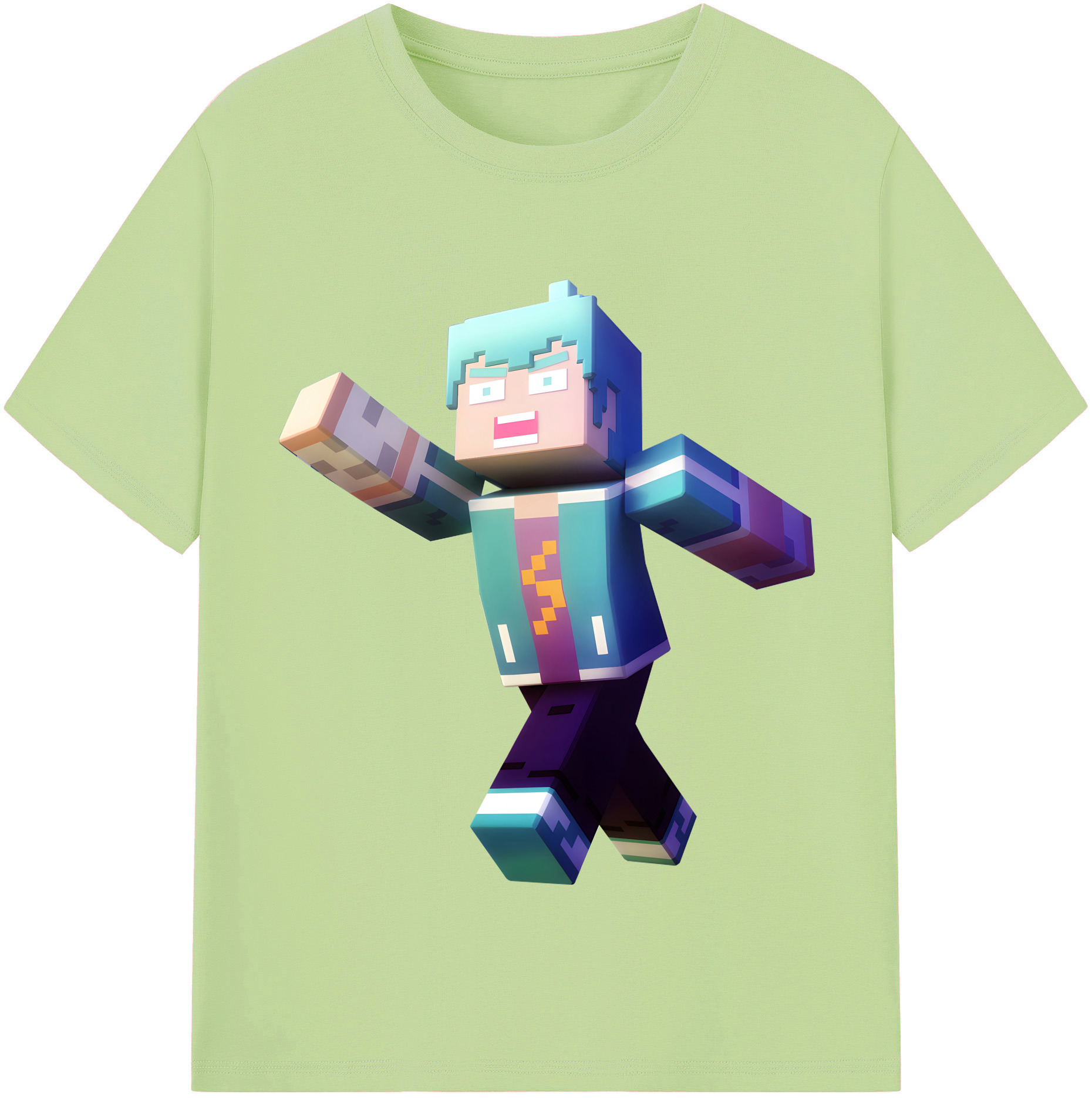 （画像用） マインクラフト ブロックの世界 Minecraft MC Block world 綿100％半袖Tシャツ（フロントプリント）